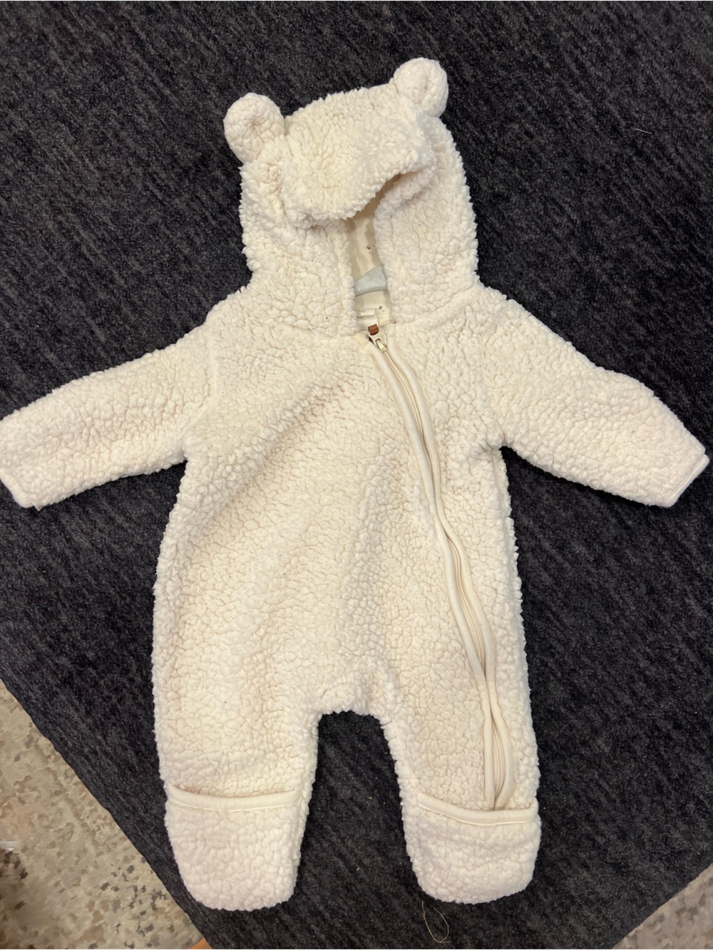 H&M Cream Sherpa Bear One-Piece Romper with Hood Newborn